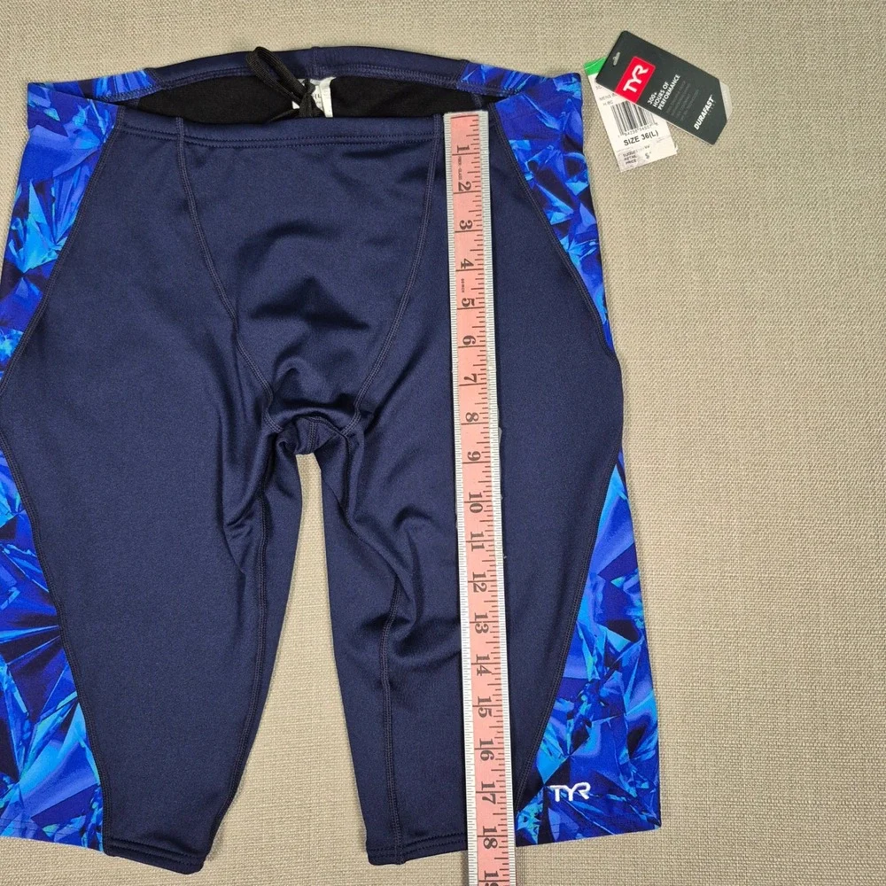 TYR Mens Durafast Jammer Swimsuit Blue Geometric Print Size 36 L New With Tags